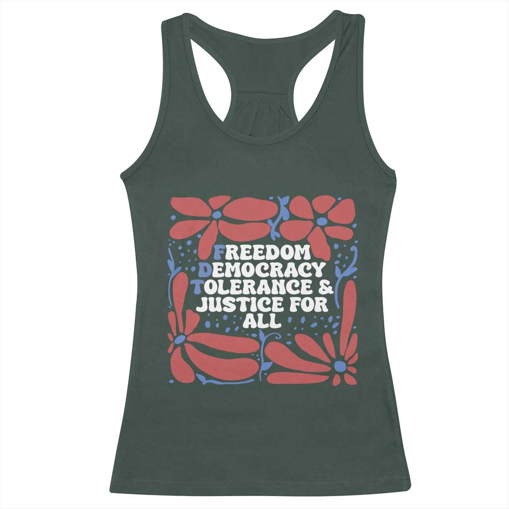 Subtle FDT Racerback Tank Top Freedom Democracy Tolerence and Justice For All TS02 Dark Forest Green Print Your Wear