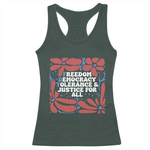 Subtle FDT Racerback Tank Top Freedom Democracy Tolerence and Justice For All TS02 Dark Forest Green Print Your Wear