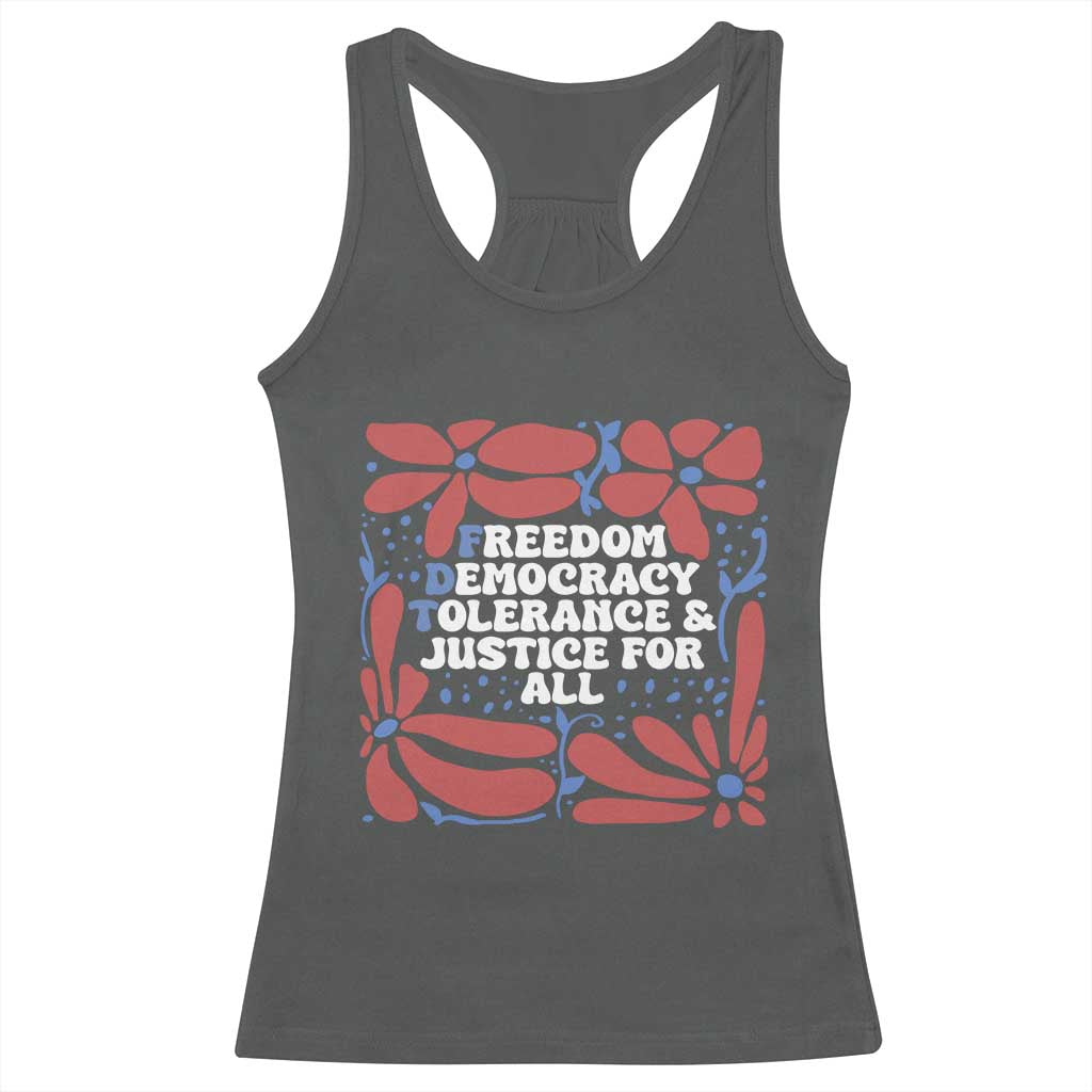 Subtle FDT Racerback Tank Top Freedom Democracy Tolerence and Justice For All TS02 Dark Heather Print Your Wear