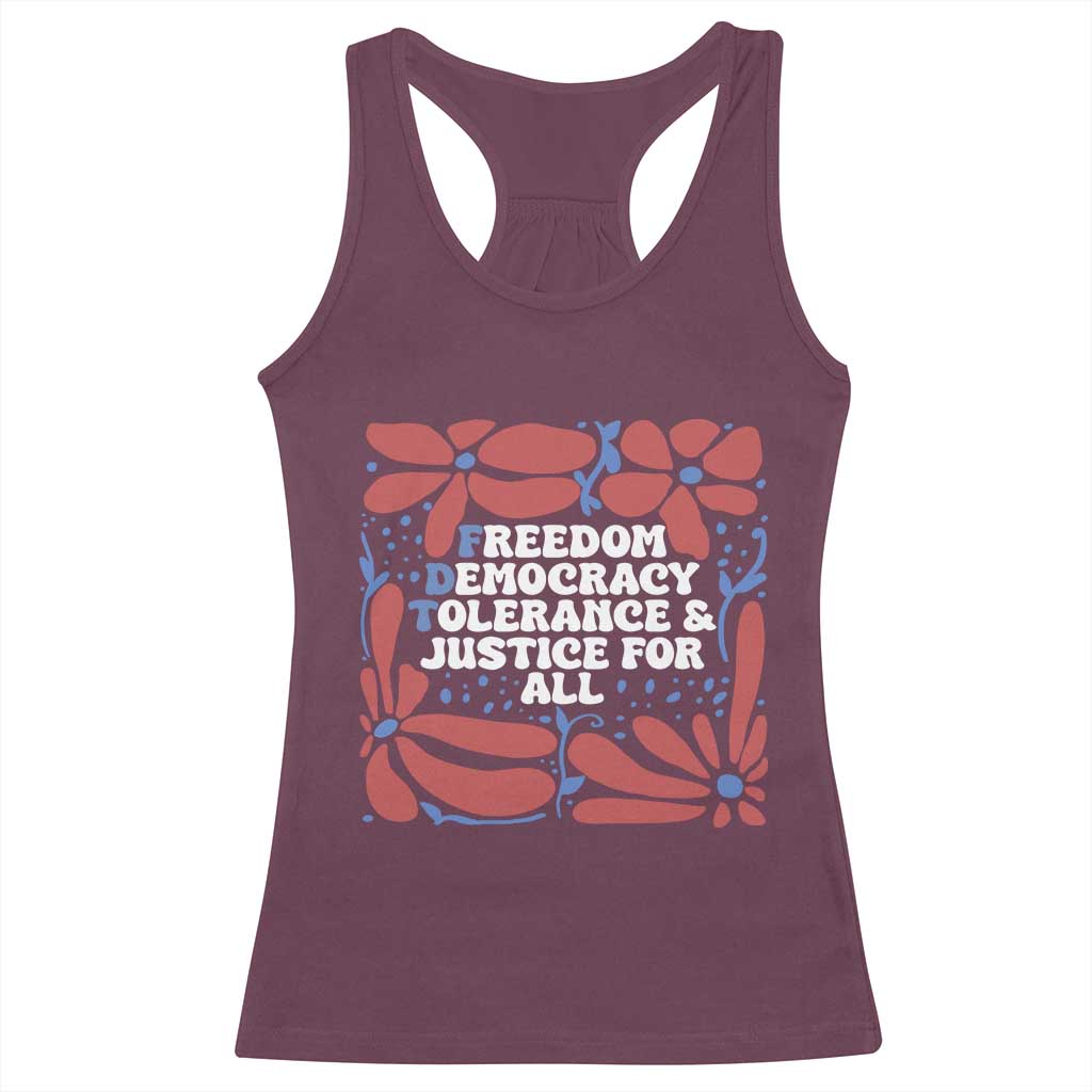 Subtle FDT Racerback Tank Top Freedom Democracy Tolerence and Justice For All TS02 Maroon Print Your Wear