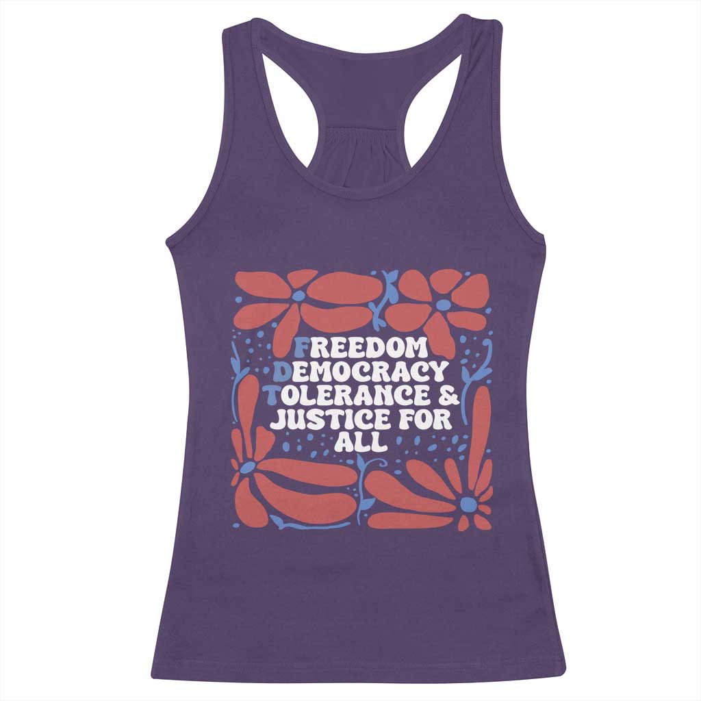 Subtle FDT Racerback Tank Top Freedom Democracy Tolerence and Justice For All TS02 Purple Print Your Wear