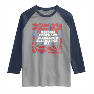 Subtle FDT Raglan Shirt Freedom Democracy Tolerence and Justice For All TS02 Sport Gray Navy Print Your Wear