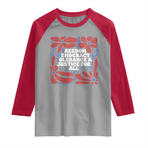 Subtle FDT Raglan Shirt Freedom Democracy Tolerence and Justice For All TS02 Sport Gray Red Print Your Wear