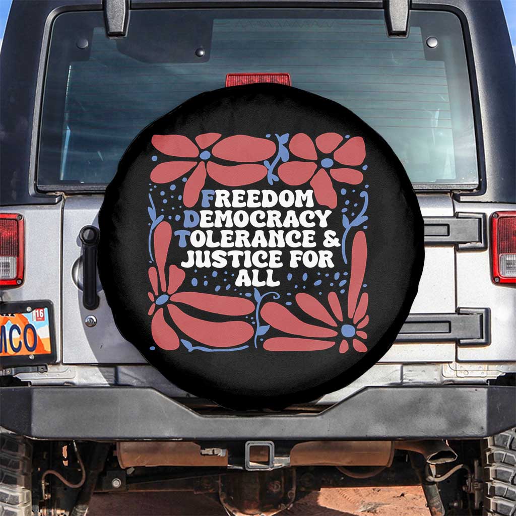 Subtle FDT Spare Tire Cover Freedom Democracy Tolerence and Justice For All TS02 No hole Black Print Your Wear
