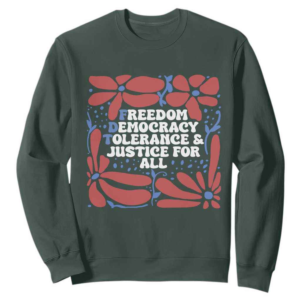 Subtle FDT Sweatshirt Freedom Democracy Tolerence and Justice For All TS02 Dark Forest Green Print Your Wear