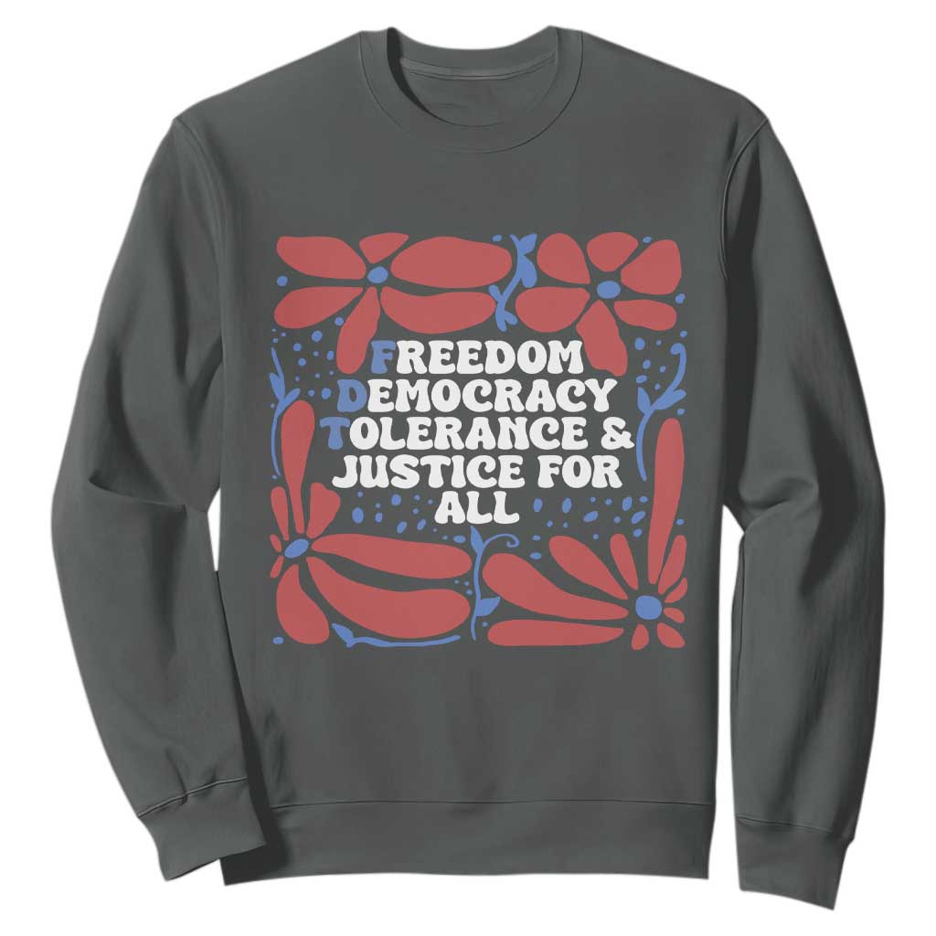 Subtle FDT Sweatshirt Freedom Democracy Tolerence and Justice For All TS02 Dark Heather Print Your Wear
