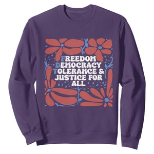 Subtle FDT Sweatshirt Freedom Democracy Tolerence and Justice For All TS02 Purple Print Your Wear