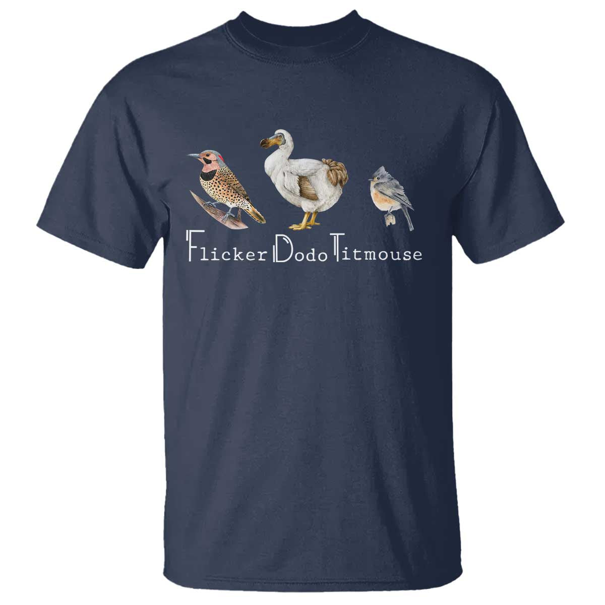 Subtle FDT T Shirt Flicker Dodo Titmouse Bird TS10 Navy Print Your Wear