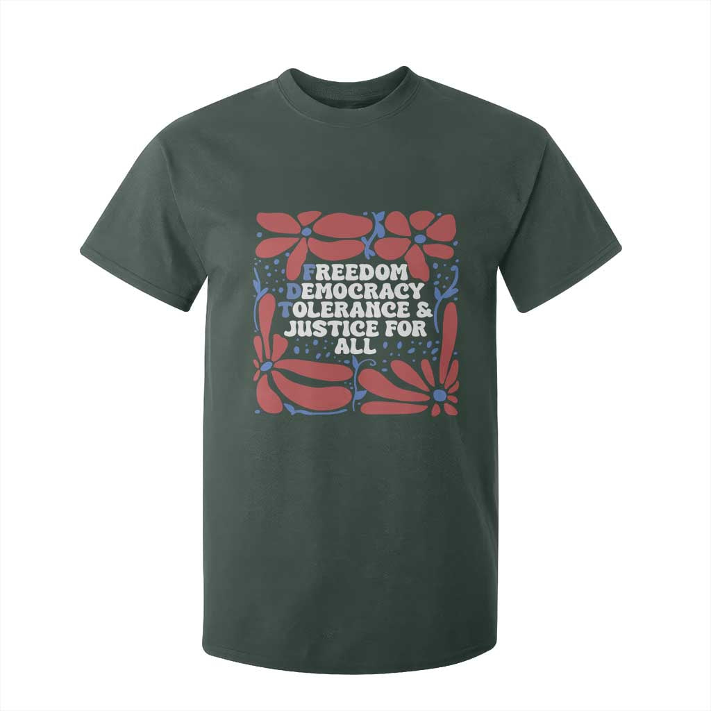 Subtle FDT T Shirt For Kid Freedom Democracy Tolerence and Justice For All TS02 Dark Forest Green Print Your Wear