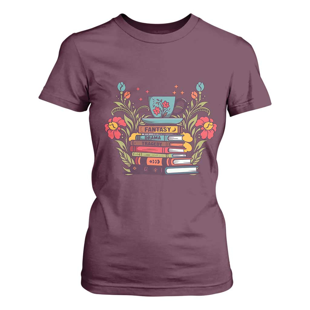 Subtle FDT T Shirt For Women Fantasy Drama Tragedy Book Lover TS02 Maroon Print Your Wear