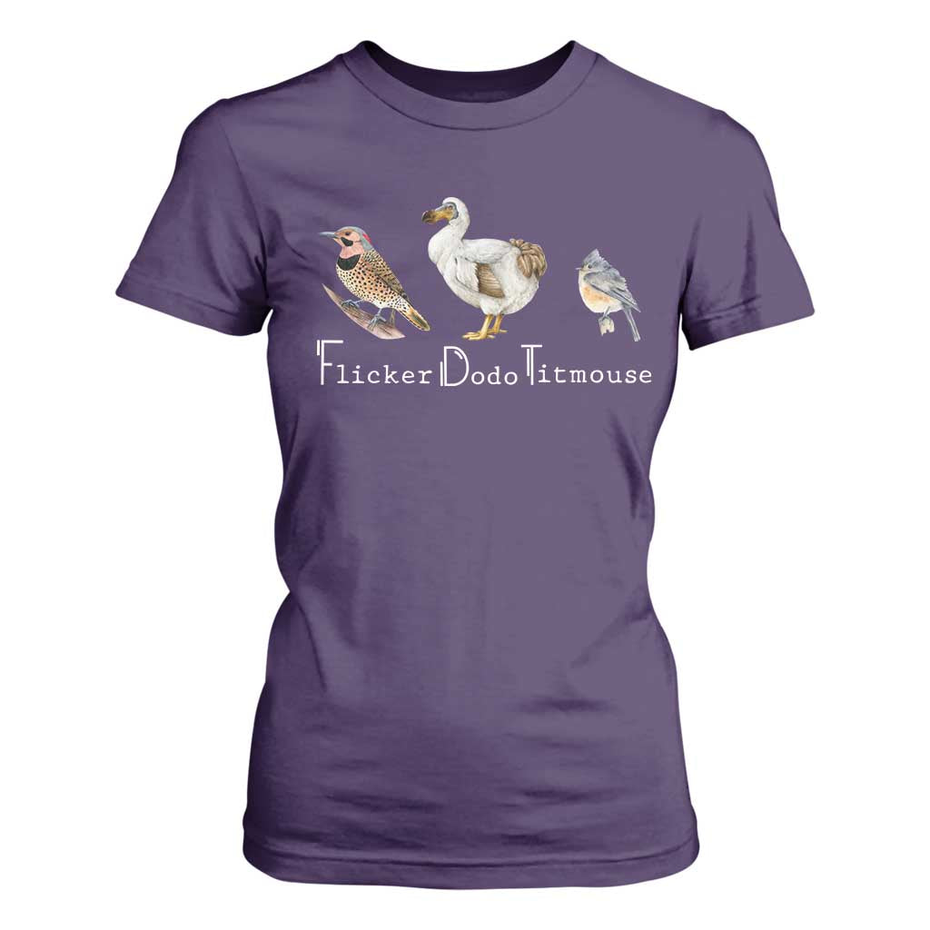 Subtle FDT T Shirt For Women Flicker Dodo Titmouse Bird TS10 Purple Print Your Wear