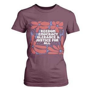 Subtle FDT T Shirt For Women Freedom Democracy Tolerence and Justice For All TS02 Maroon Print Your Wear