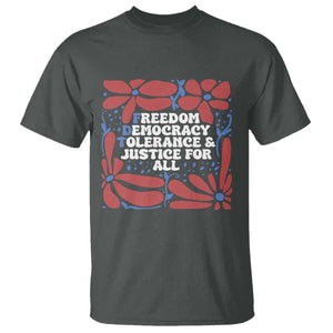 Subtle FDT T Shirt Freedom Democracy Tolerence and Justice For All TS02 Dark Heather Print Your Wear