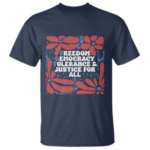 Subtle FDT T Shirt Freedom Democracy Tolerence and Justice For All TS02 Navy Print Your Wear