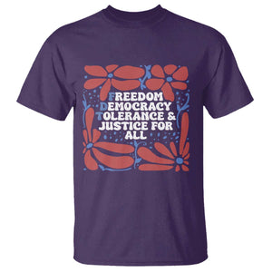 Subtle FDT T Shirt Freedom Democracy Tolerence and Justice For All TS02 Purple Print Your Wear