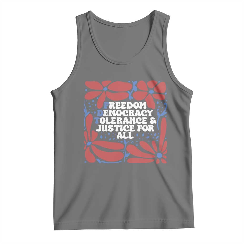 Subtle FDT Tank Top Freedom Democracy Tolerence and Justice For All TS02 Black Heather Print Your Wear