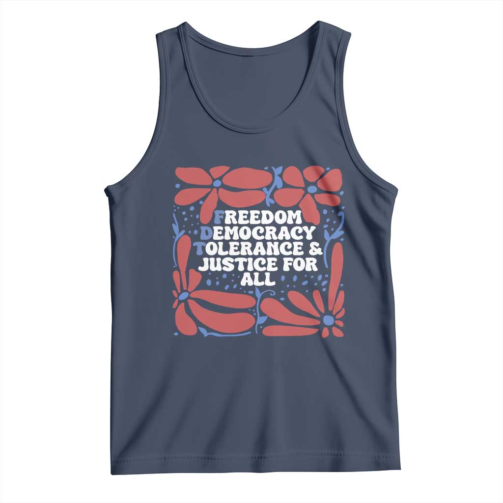 Subtle FDT Tank Top Freedom Democracy Tolerence and Justice For All TS02 Navy Print Your Wear