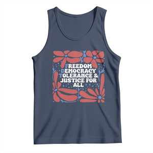 Subtle FDT Tank Top Freedom Democracy Tolerence and Justice For All TS02 Navy Print Your Wear