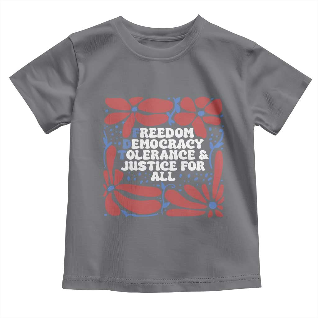 Subtle FDT Toddler T Shirt Freedom Democracy Tolerence and Justice For All TS02 Charcoal Print Your Wear
