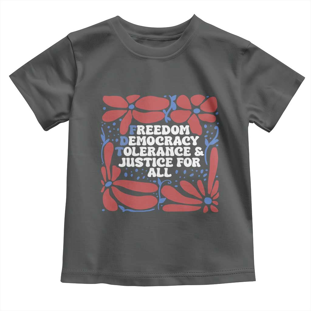 Subtle FDT Toddler T Shirt Freedom Democracy Tolerence and Justice For All TS02 Dark Heather Print Your Wear