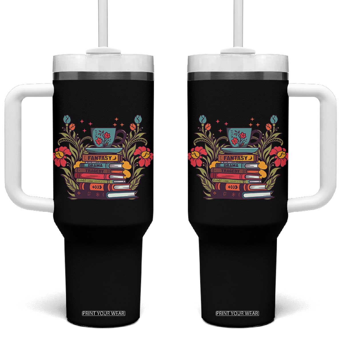 Subtle FDT Tumbler With Handle Fantasy Drama Tragedy Book Lover TS02 One Size: 40 oz Black Print Your Wear