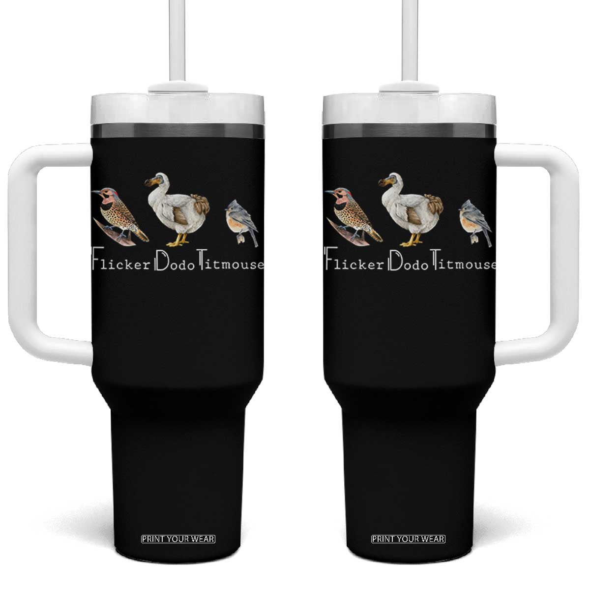 Subtle FDT Tumbler With Handle Flicker Dodo Titmouse Bird TS10 One Size: 40 oz Black Print Your Wear