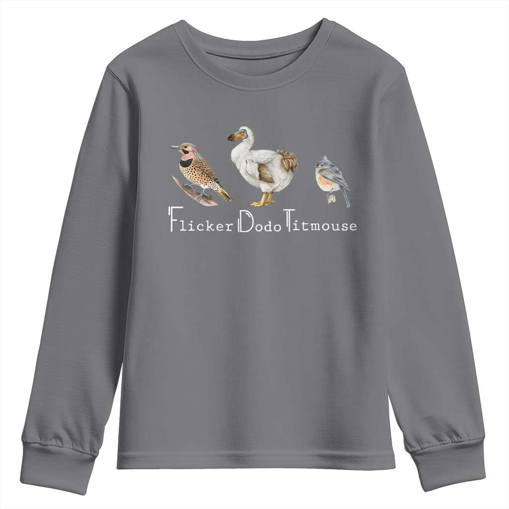 Subtle FDT Youth Sweatshirt Flicker Dodo Titmouse Bird TS10 Charcoal Print Your Wear