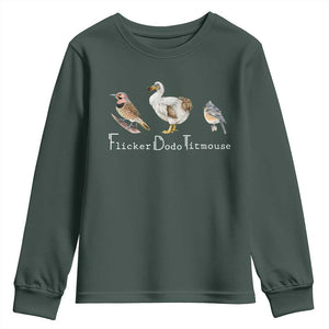 Subtle FDT Youth Sweatshirt Flicker Dodo Titmouse Bird TS10 Dark Forest Green Print Your Wear