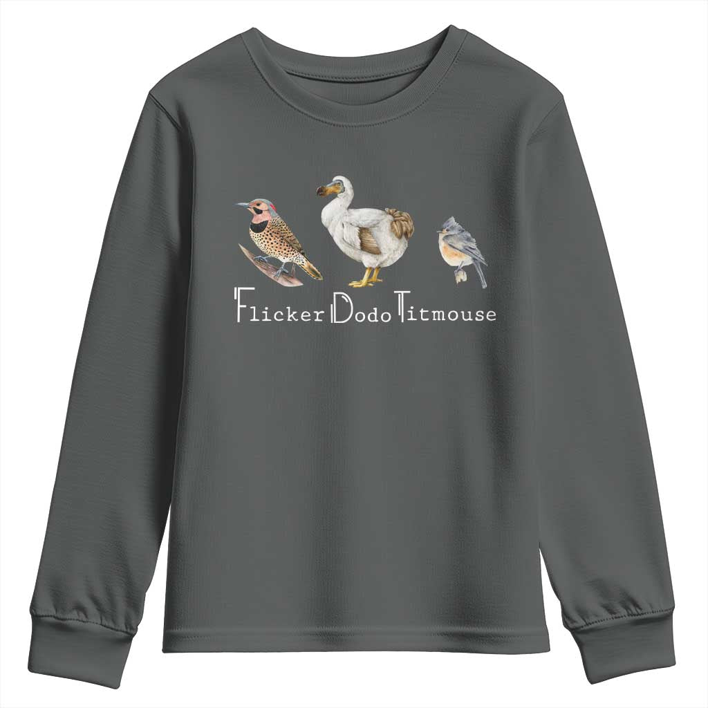 Subtle FDT Youth Sweatshirt Flicker Dodo Titmouse Bird TS10 Dark Heather Print Your Wear