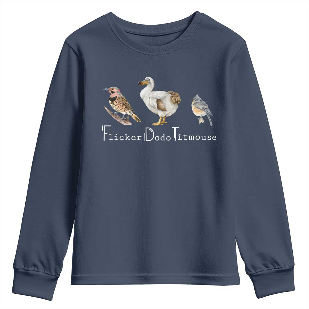 Subtle FDT Youth Sweatshirt Flicker Dodo Titmouse Bird TS10 Navy Print Your Wear