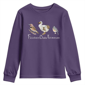 Subtle FDT Youth Sweatshirt Flicker Dodo Titmouse Bird TS10 Purple Print Your Wear