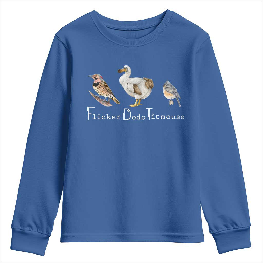 Subtle FDT Youth Sweatshirt Flicker Dodo Titmouse Bird TS10 Royal Blue Print Your Wear