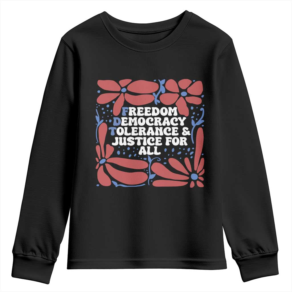 Subtle FDT Youth Sweatshirt Freedom Democracy Tolerence and Justice For All TS02 Black Print Your Wear