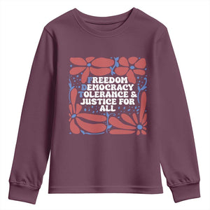 Subtle FDT Youth Sweatshirt Freedom Democracy Tolerence and Justice For All TS02 Maroon Print Your Wear