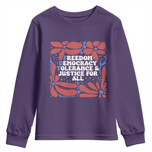 Subtle FDT Youth Sweatshirt Freedom Democracy Tolerence and Justice For All TS02 Purple Print Your Wear