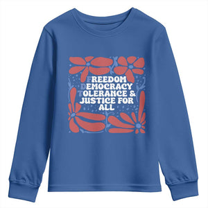 Subtle FDT Youth Sweatshirt Freedom Democracy Tolerence and Justice For All TS02 Royal Blue Print Your Wear