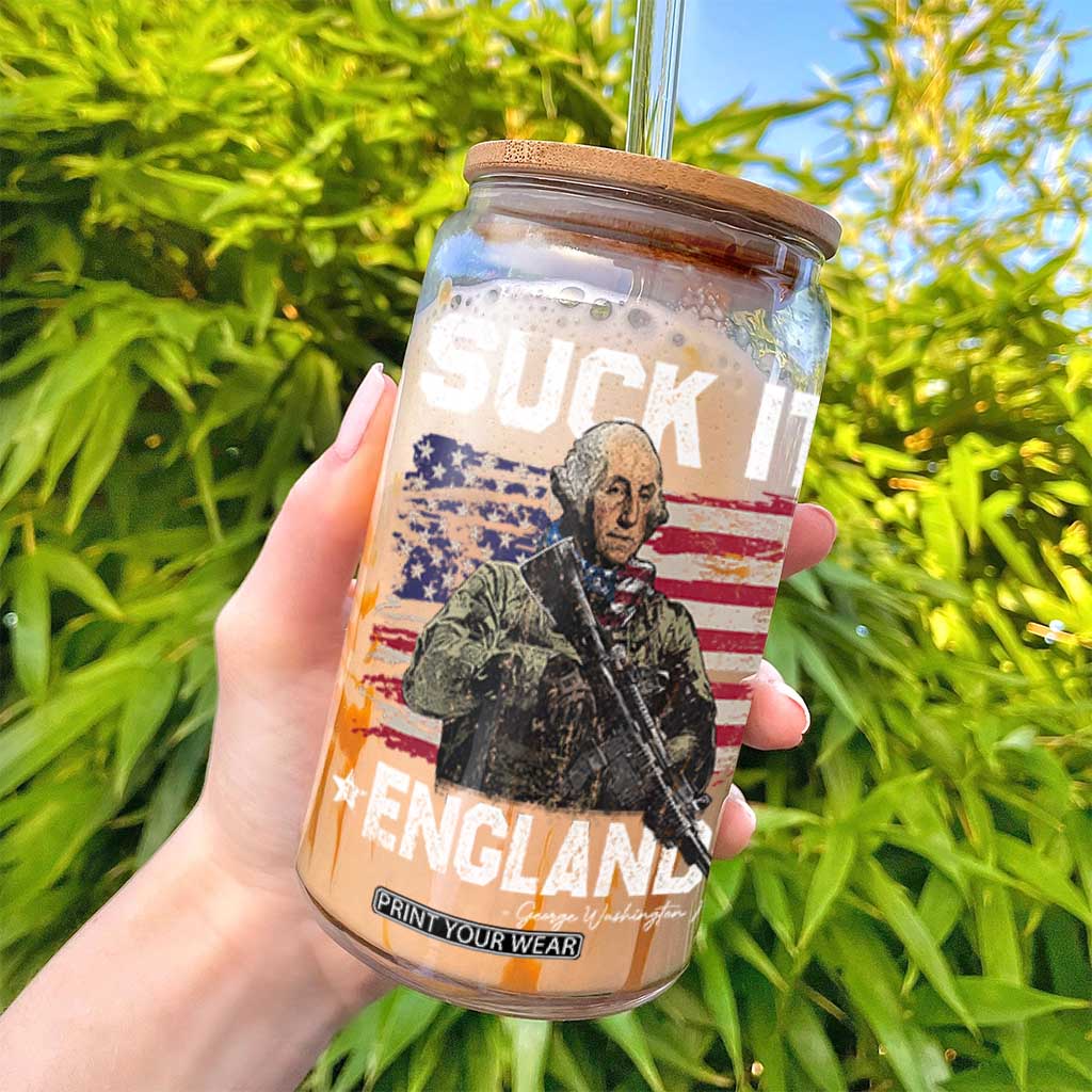 Suck It England Funny 4th of July George Washington 1776 Glass Can TS10 Print Your Wear