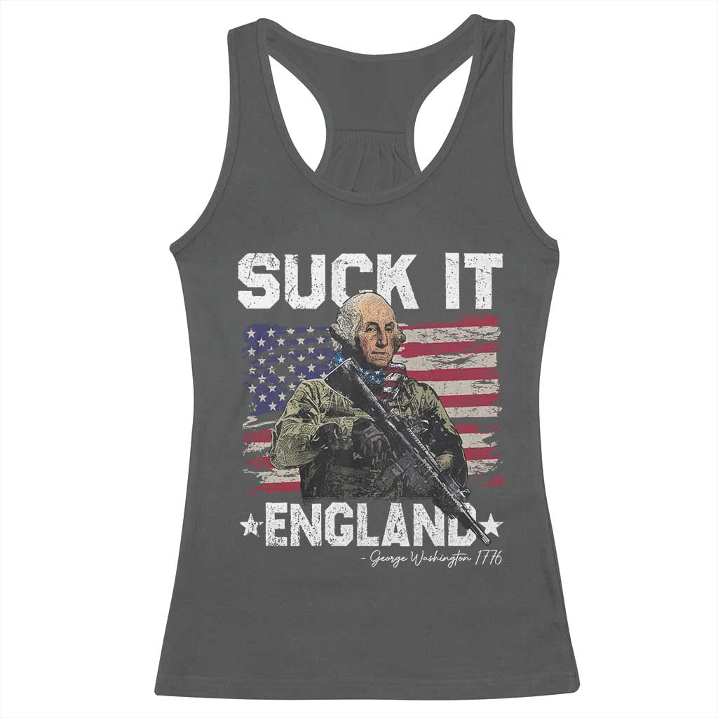 Suck It England Funny 4th of July George Washington 1776 Racerback Tank Top TS10 Dark Heather Print Your Wear