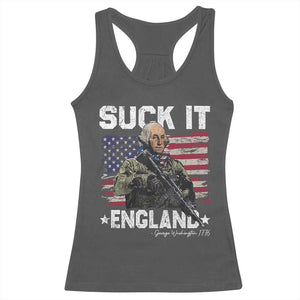 Suck It England Funny 4th of July George Washington 1776 Racerback Tank Top TS10 Dark Heather Print Your Wear