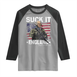 Suck It England Funny 4th of July George Washington 1776 Raglan Shirt TS10 Sport Gray Black Print Your Wear