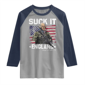 Suck It England Funny 4th of July George Washington 1776 Raglan Shirt TS10 Sport Gray Navy Print Your Wear