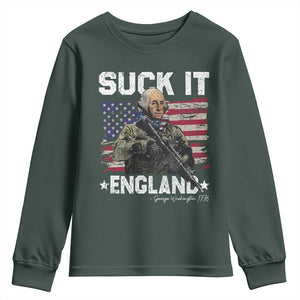 Suck It England Funny 4th of July George Washington 1776 Youth Sweatshirt TS10 Dark Forest Green Print Your Wear