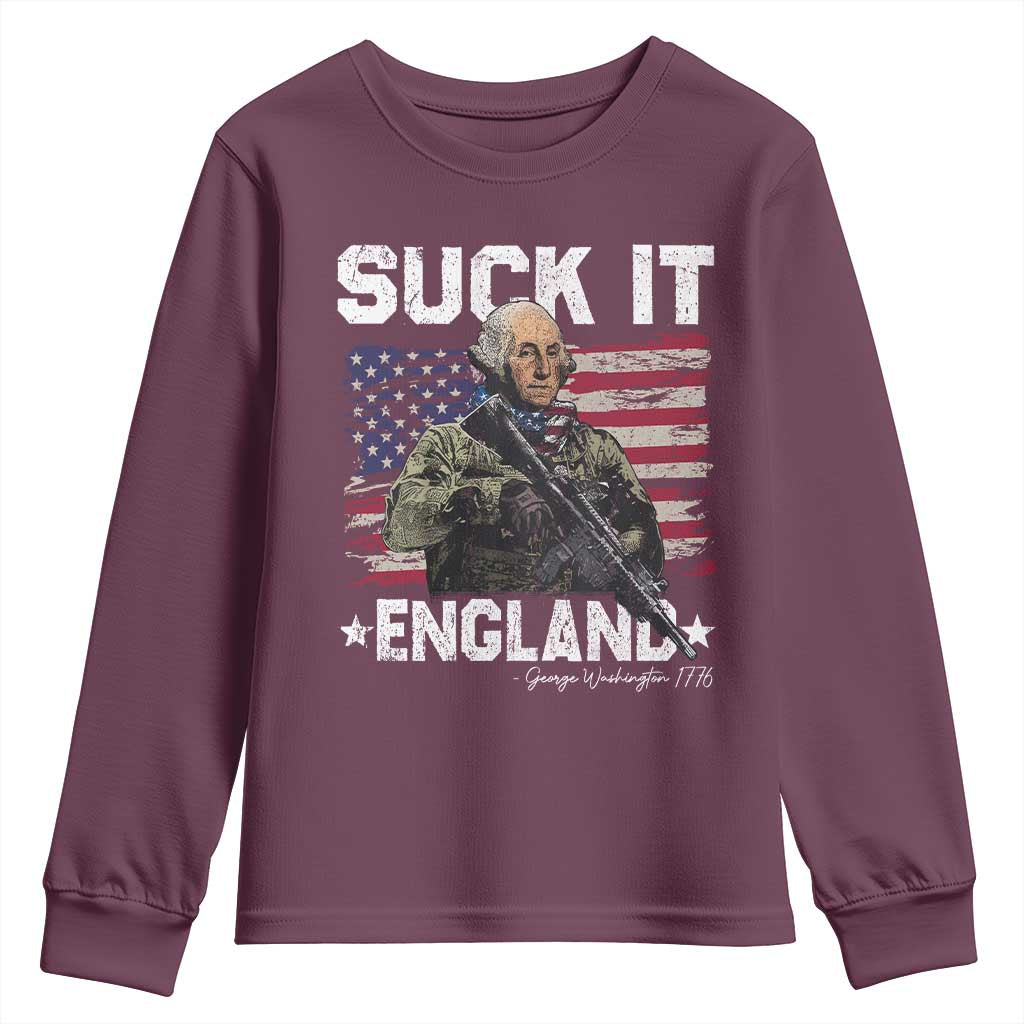 Suck It England Funny 4th of July George Washington 1776 Youth Sweatshirt TS10 Maroon Print Your Wear