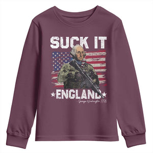 Suck It England Funny 4th of July George Washington 1776 Youth Sweatshirt TS10 Maroon Print Your Wear
