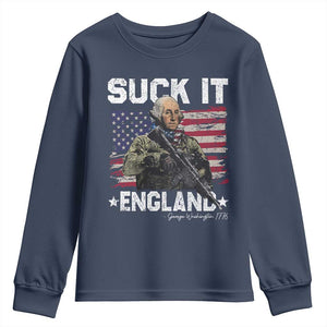 Suck It England Funny 4th of July George Washington 1776 Youth Sweatshirt TS10 Navy Print Your Wear