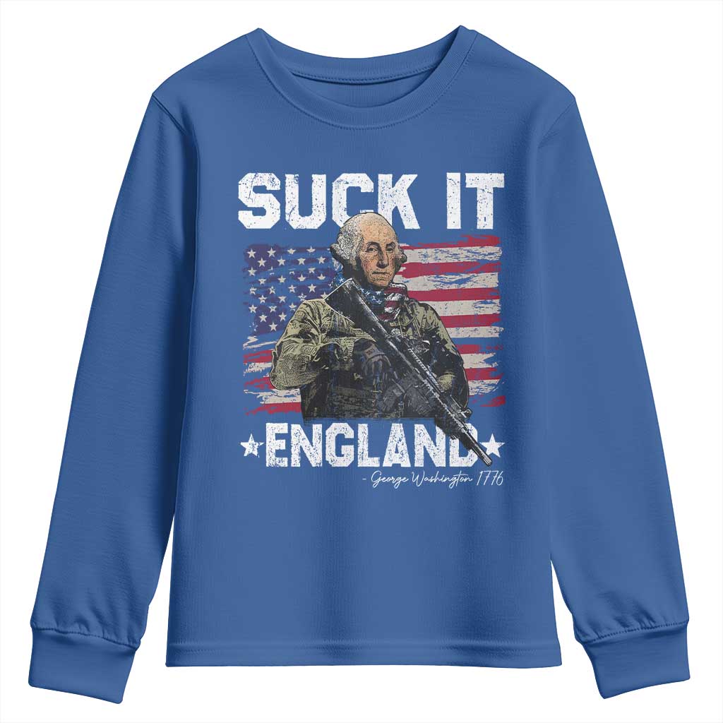 Suck It England Funny 4th of July George Washington 1776 Youth Sweatshirt TS10 Royal Blue Print Your Wear