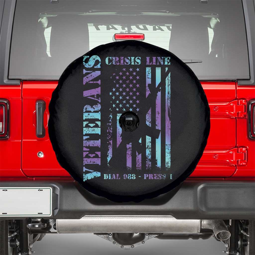 Suicide Prevention Awareness Spare Tire Cover Veterans Crisis Line Dial 988 Press 1 American Flag Gun TS11 Black Print Your Wear