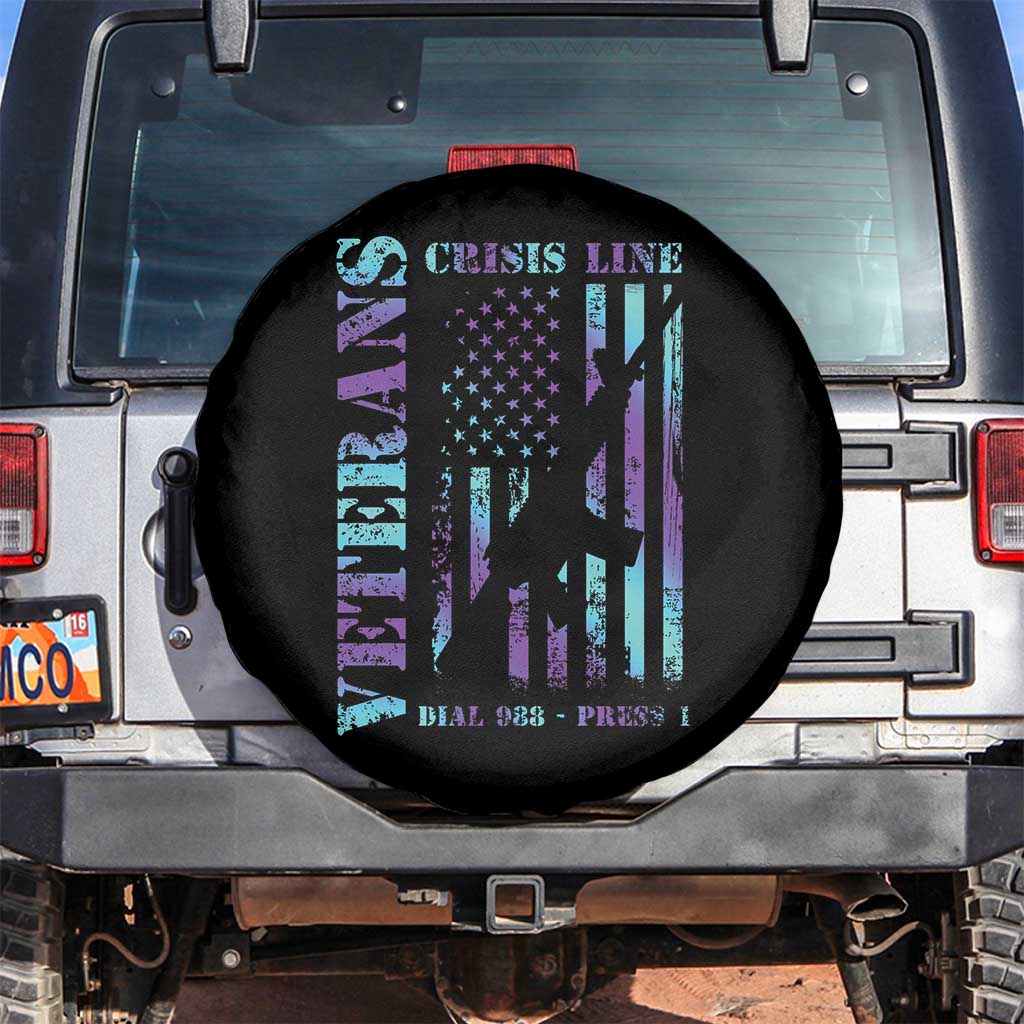 Suicide Prevention Awareness Spare Tire Cover Veterans Crisis Line Dial 988 Press 1 American Flag Gun TS11 No hole Black Print Your Wear