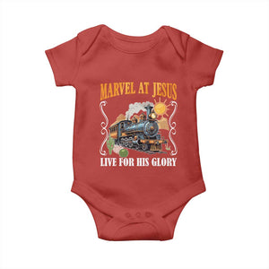 Summer VBS 2025 Baby Onesie Marvel at Jesus Live for His Glory Christian Bible Camp TS02 Red Print Your Wear