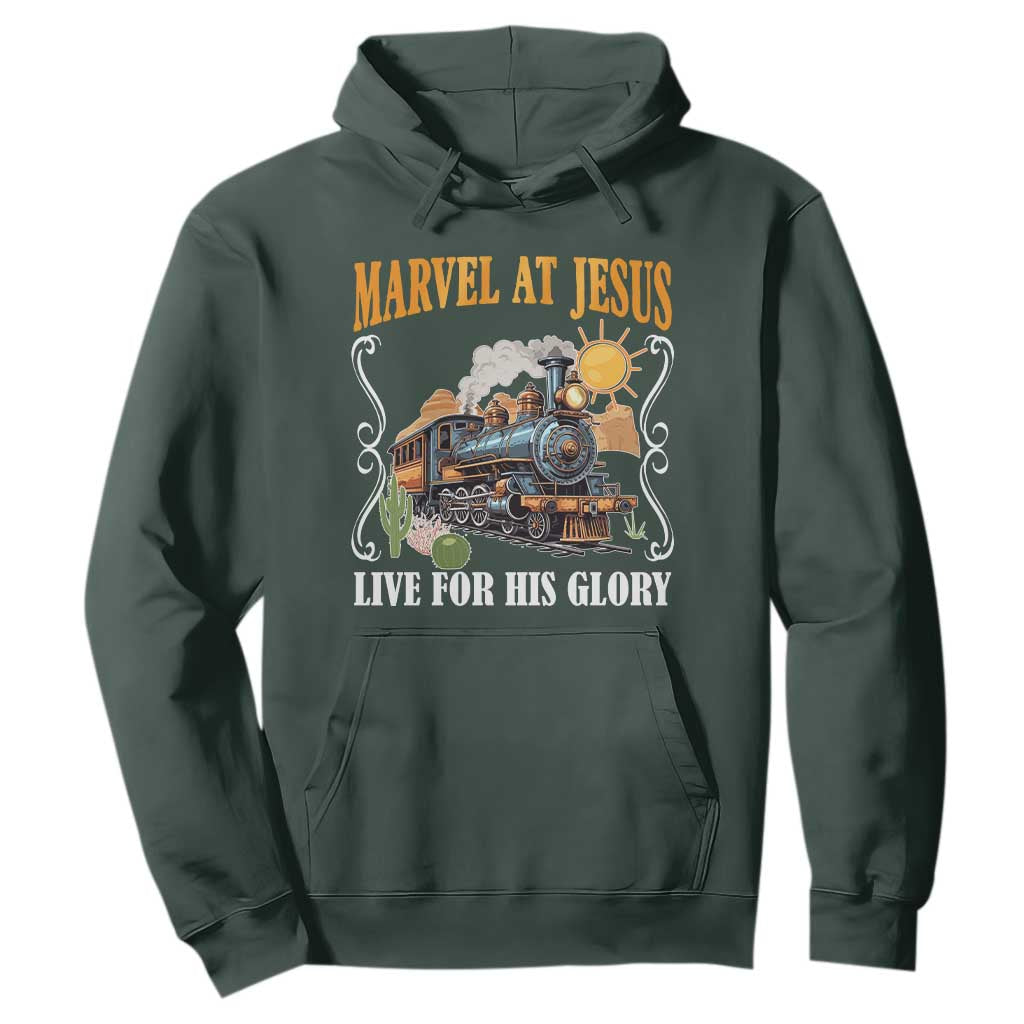 Summer VBS 2025 Hoodie Marvel at Jesus Live for His Glory Christian Bible Camp TS02 Dark Forest Green Print Your Wear